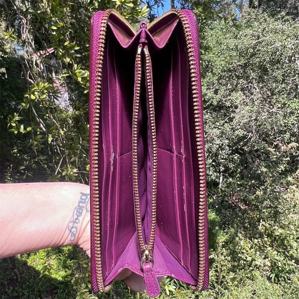 COACH Long Zip-Around Wallet Purple Smooth Leather w Gold Hardware AUTHENTIC